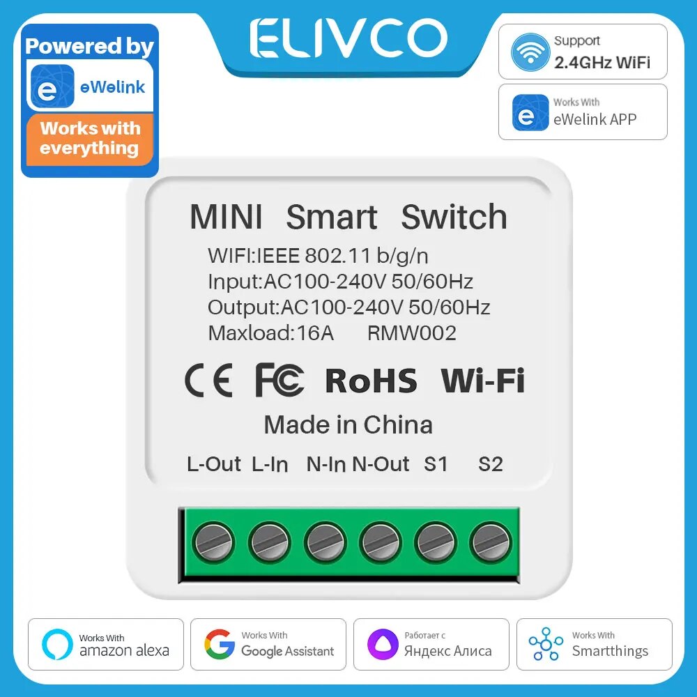 16A EWelink Wifi Switch Mini Smart 2-way DIY Switches Circuit Breaker Timer Module Support Alexa Google Home Alice SmartThings