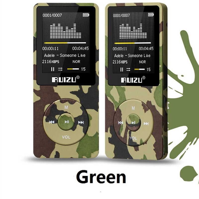 100% reproductor MP3 RUIZU X02 versión original en inglés 4G/8G/16G portátil Mp3 puede jugar 80 horas con Radio FM E-Book, reloj voz: Green