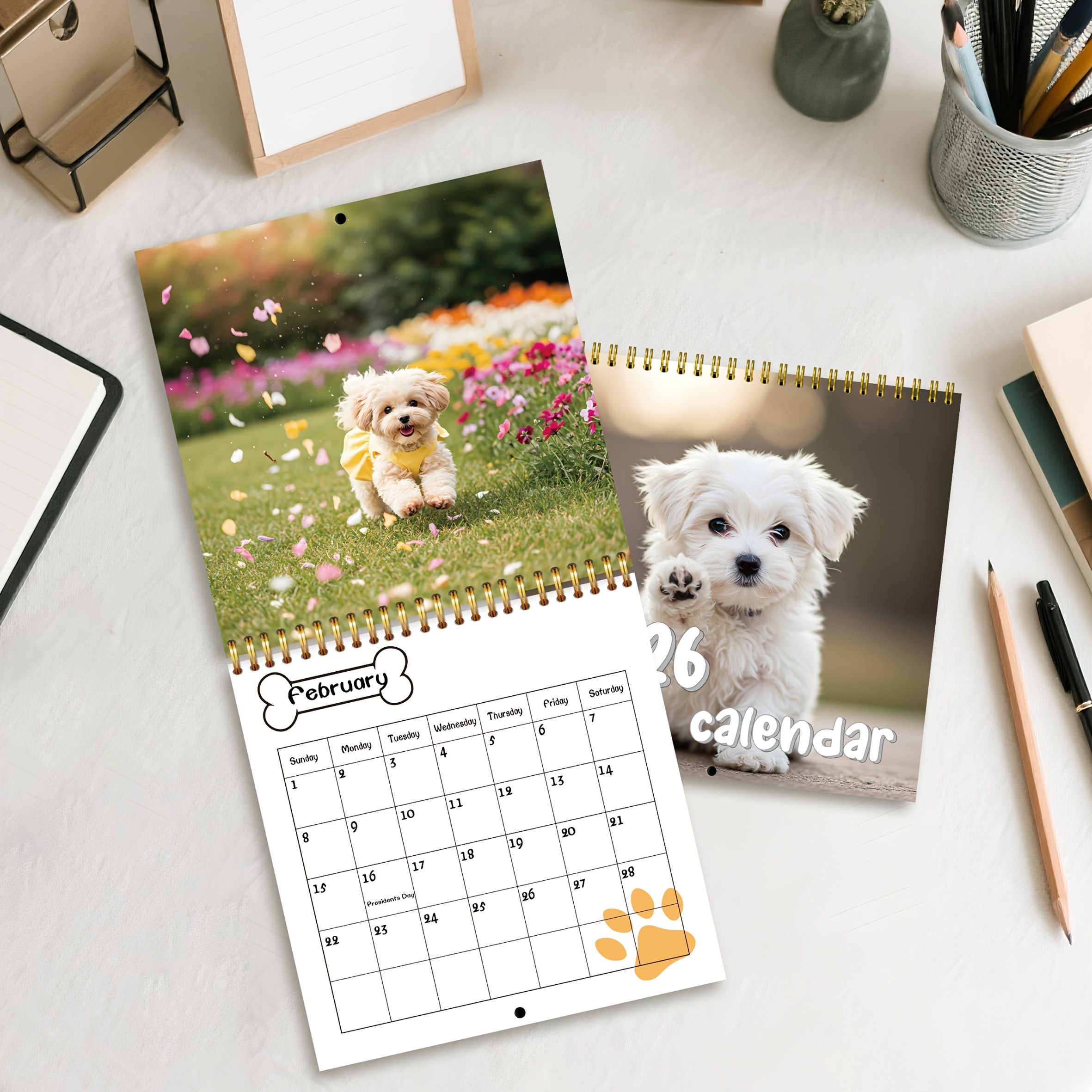Cute Dog Illustration Calendar - Monthly & Daily Planner with Adorable Puppy , Portable Time Organizer for Home & Off