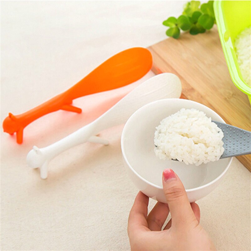 1 ud. De utensilio de cocina de pie para gachas, cuchara para arroz, cuchara para arroz, encantadora forma de ardilla, antiadherente, cuchara para comida Gris, Naranja, Blanca