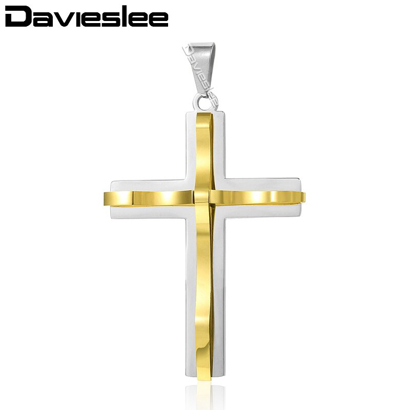 Davieslee 15 Styles Stainless Steel Cross Pendant for Men Gold Silver Color Multi Layers Clear CZ Trendy Jewelry DLKPP1: KP603