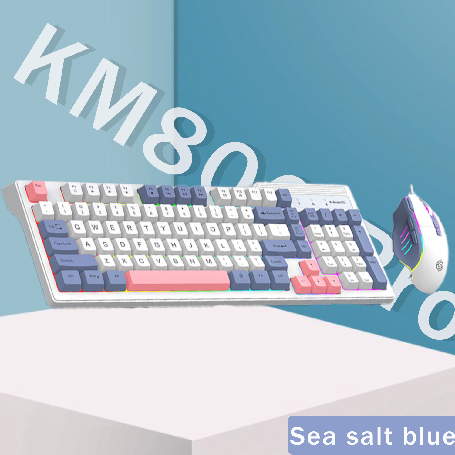 K-snake KM800 Pro wired mechanical feel keyboard and mouse set RGB segmented DPI mecha wind pattern laptop office: PURPLE