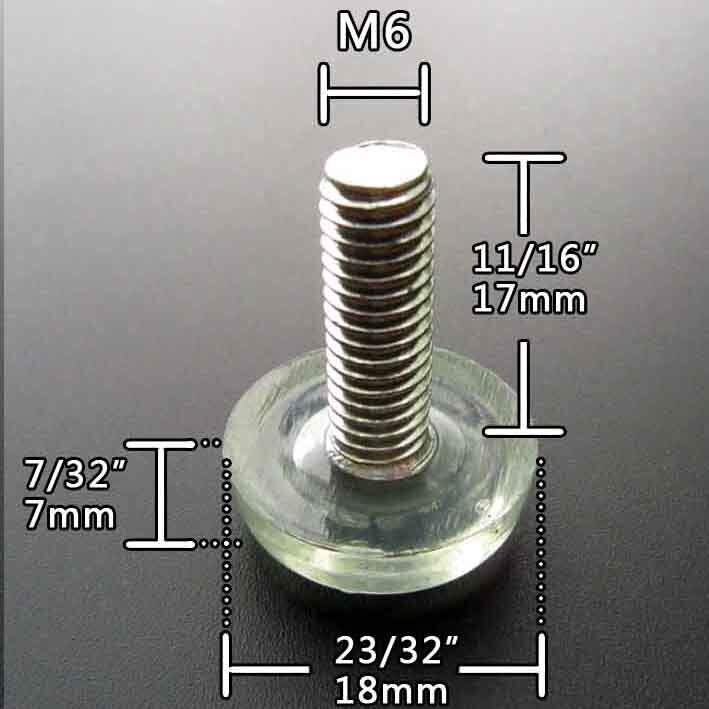 4X Clear Transparent Furniture Table Chair Sofa Leg Feet Adjustable leveler Glide Slide Pad diameter 18mm 27mm: M6x17mm