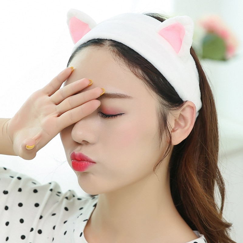 Kvinder elastisk fløjl pandebånd yndig katte øre hårbånd makeup kosmetisk værktøj  b99