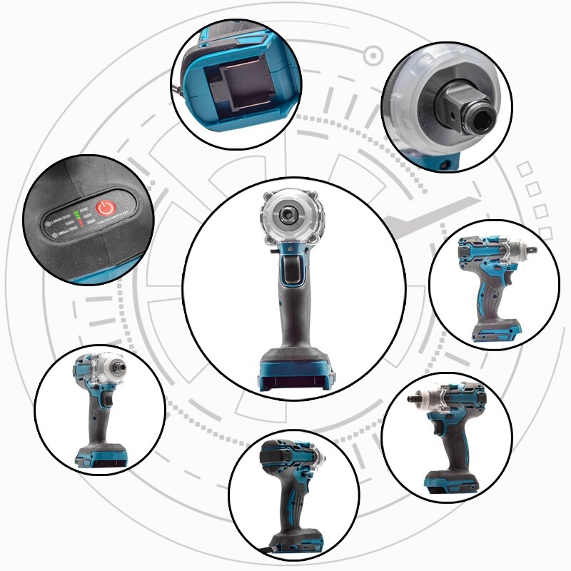18v børsteløse trådløse elektriske slagnøkler 520nm oppladbare 1/2 skiftenøkler for makita 18v batteri+nøkkelsokkel +3000 mah batteri