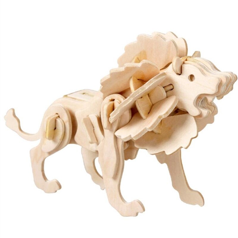 Diy 3D Hout Puzzel Animal Leeuw Handgemaakte Educatief Speelgoed Voor Kinderen