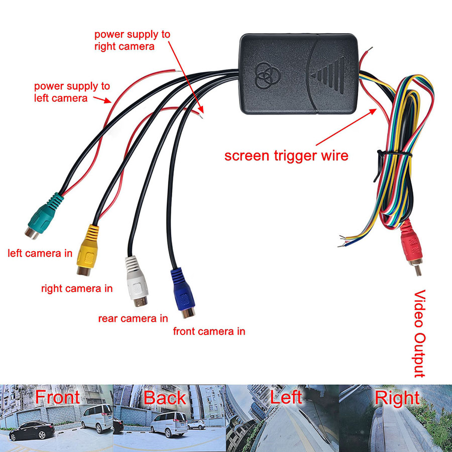 DIYKIT Car Backup Camera Splitter Switch 4 Input 1 Output Intelligent Car Video Switcher Converter