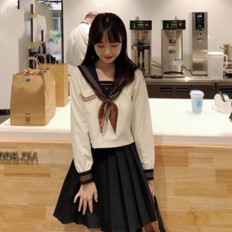 Japanese School Uniforms Sailor Suit Jk Uniforms College Middle School Uniform for Girls Students Light Yellow Costume