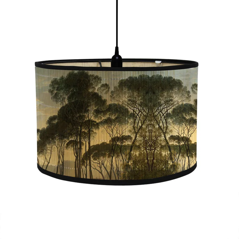 Nordische Trommel Lampen schirme Vintage Bambus Lampen abdeckung Blumen vögel Muster Tisch Stehlampen Pendel leuchte Cafe Home Homes tay Dekor: Rosa
