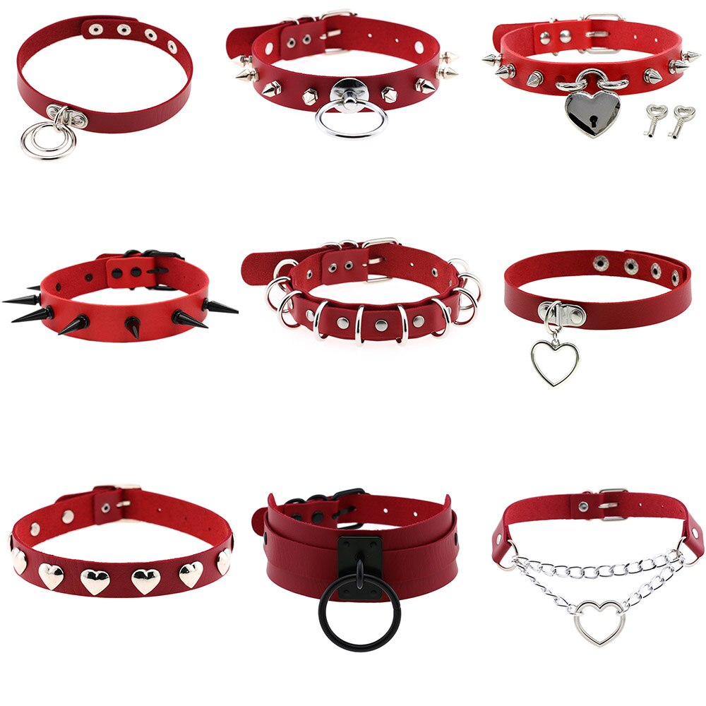 Gioielli geometrici punk Vintage ▾ collana girocollo cuore tondo in pelle PU rossa collane girocollo donna