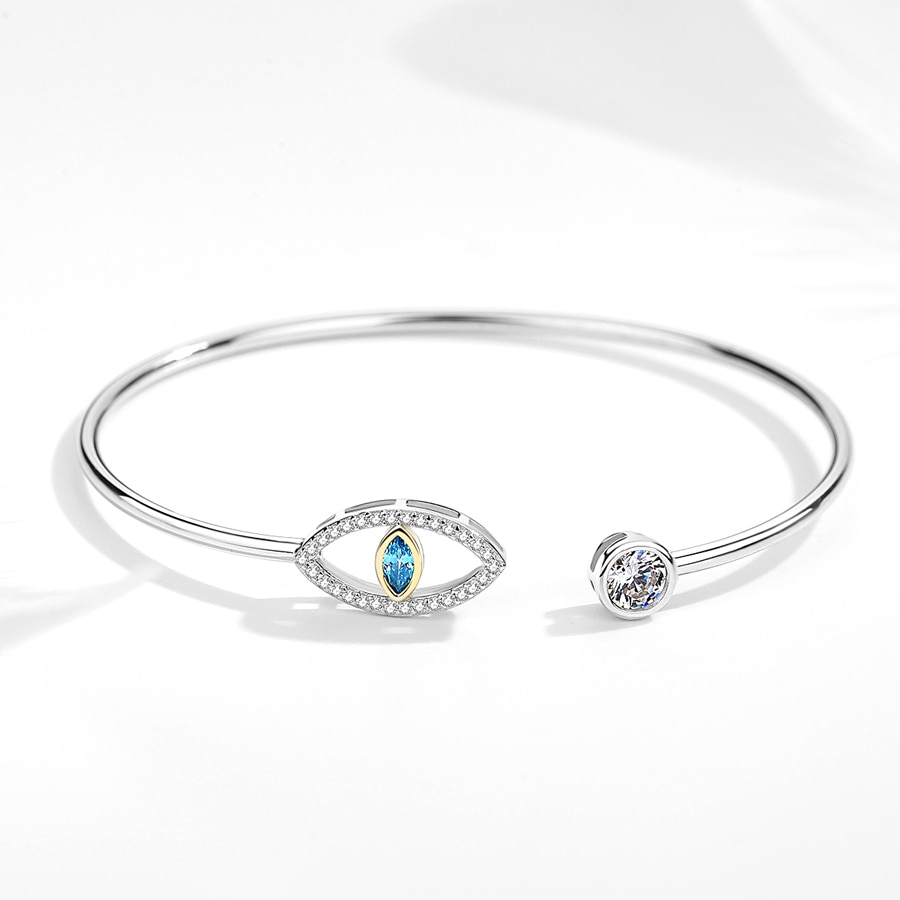 Kaletine Luck Evil Eye 925 Sterling Silver Bracelets Bangles Blue Hamsa Hand Blue Eye Zircon Fine Jewelry Women Accessories