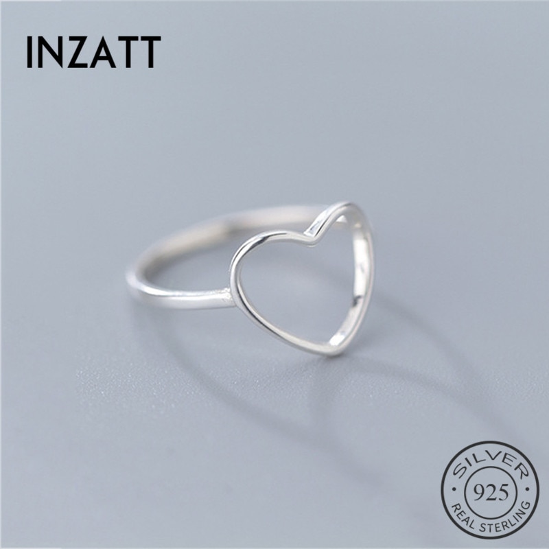 INZATT Genuine 925 Sterling Silver Minimalist Ring For Women Wedding Hollow Heart Jewelry Cute Valentine&#39;s Day