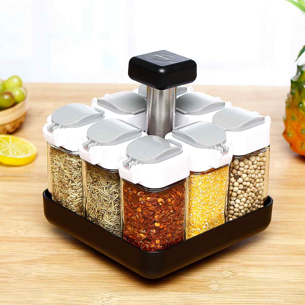 1 SET Spice Storage Rack Stand Holder + 8 Bottles Kitchen Seasoning Organizer Shelf