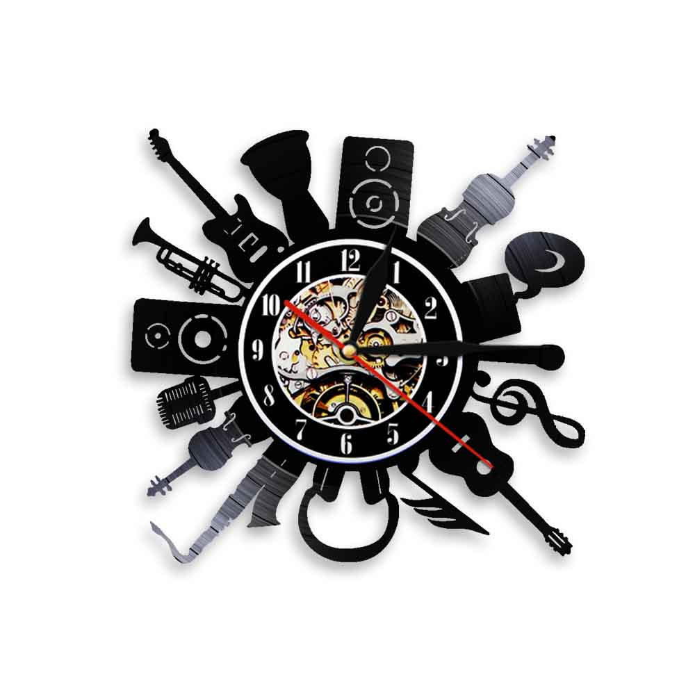 Acoustic Electric Guitar Wall Clock Punk Rock n Roll Heavy Metal Music Vinyl Record Wall Clock with LED Light Music Band: NO LED Light