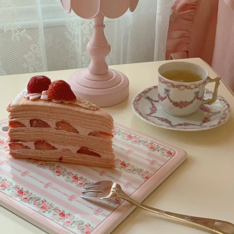 Ranskalainen keraaminen tabletti pinkki painatus lasinalta kulhomatto kodin ruokapöydän sisustus pöytämatot palamisen estävät pöytämatot pieni lasinalus