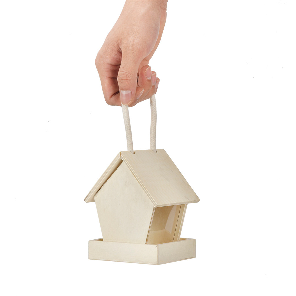 Wild bird wooden feeder, feeder hanging in the garden yard Small wall-mounted wooden bird feeder #40