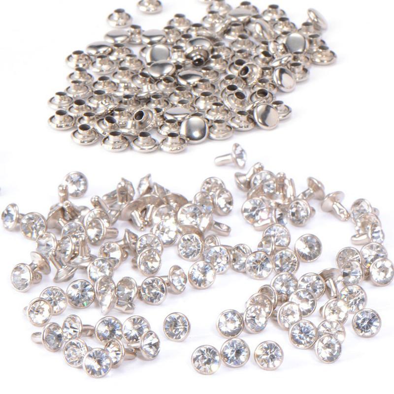 100Pcs 7Mm White Crystal Rhinestone Diamante Studs Diy Punk Rock Leathercraft Metalen Klinknagels Spikes Klinknagel Diy Steentjes