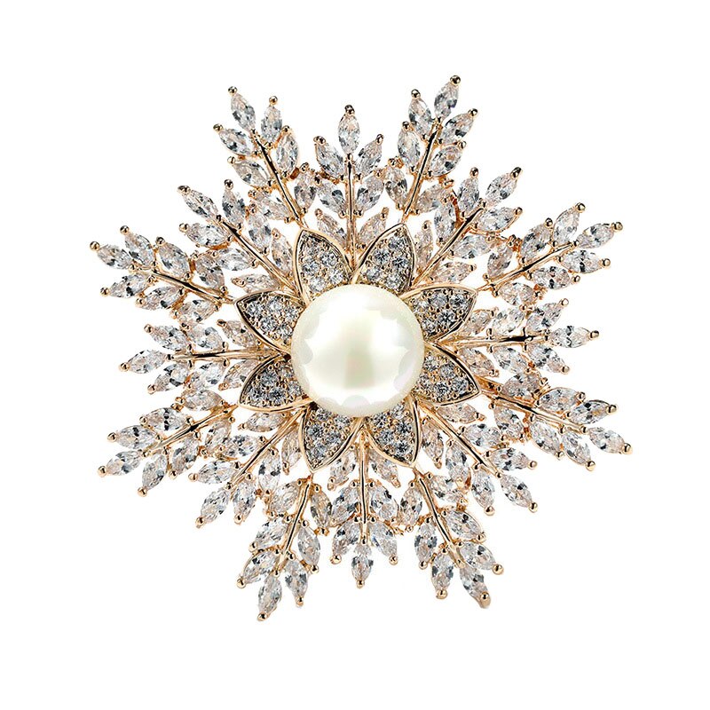 Crystal Snowflake Brooch - Platinum Plated - Micro Inlay Zircon - Women's Cardigan Suit Accessory
