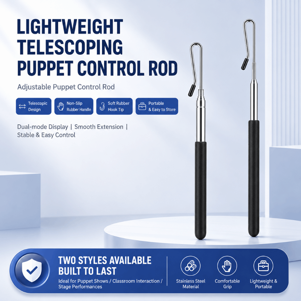 Stainless Steel Puppet Control Rod Anti-slip Handle with Soft Rubber Hook Telescopic Puppet Stick Hand Puppet Manipulator