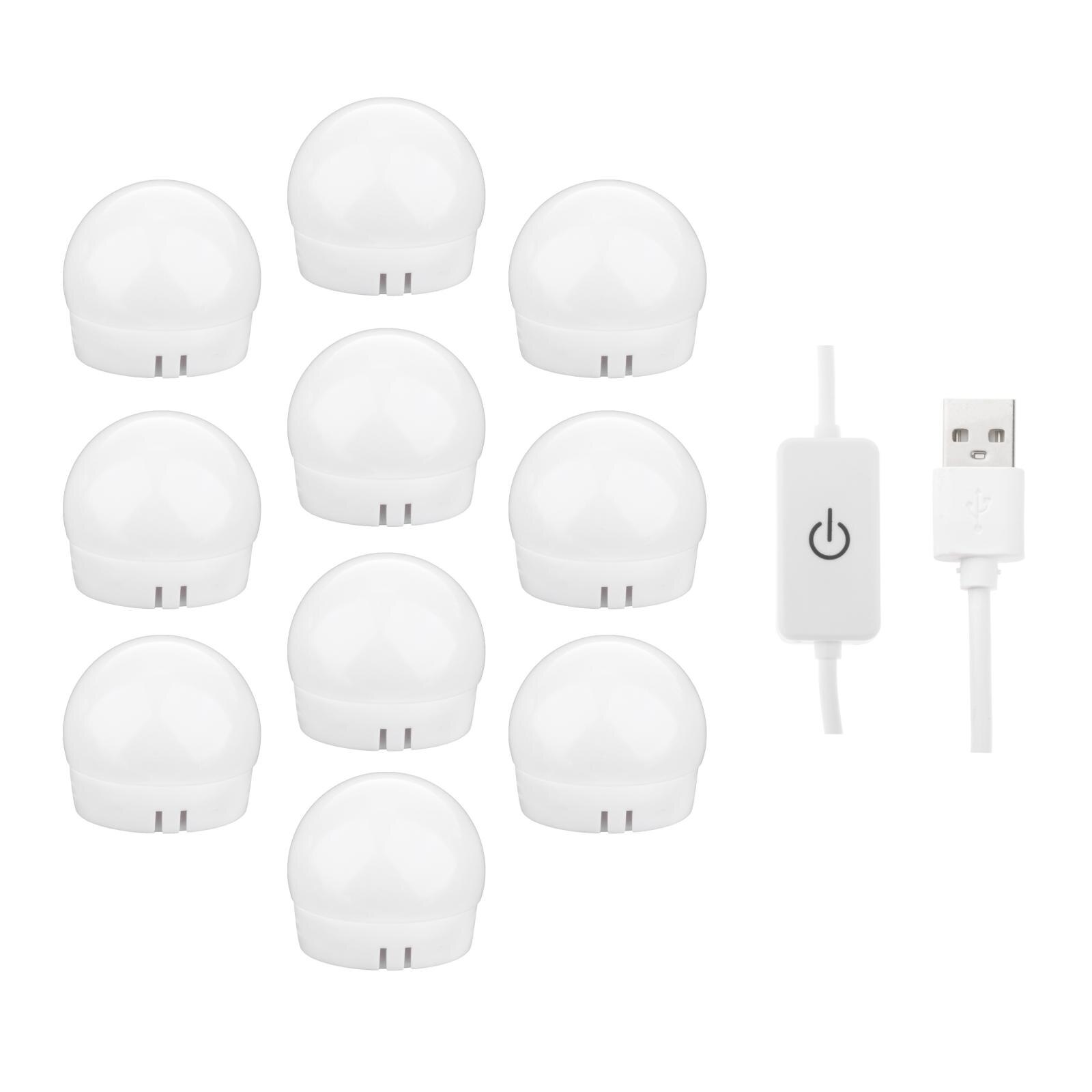 LED Vanity Mirror Lights Kit Hollywood Style Makeup Dressing Makeup Lights Vanity LED Lights Desk Mirror Kit: 10 Bulbs White