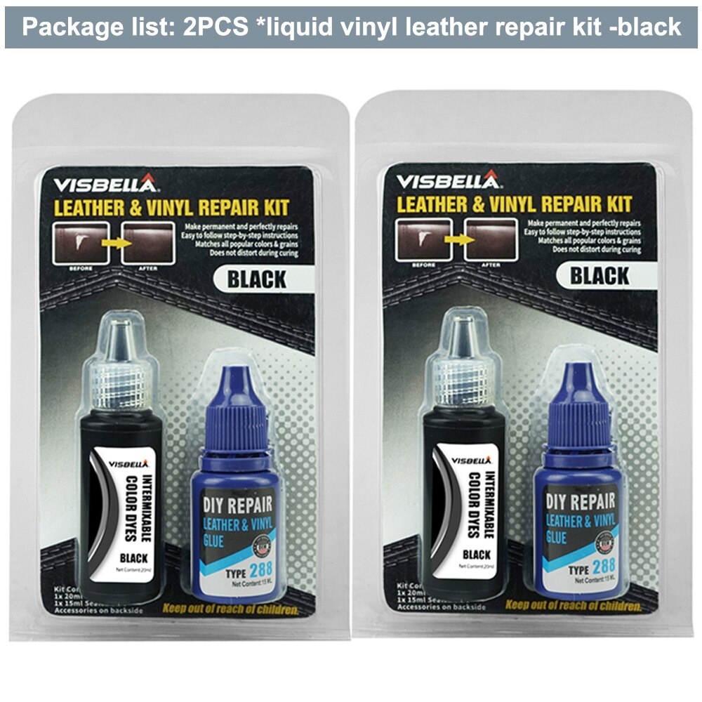 Visbella Vloeibare Leder Vinyl Reparatie Kit Restorer Meubels Auto Zetels Sofa Jas Purse Schoenen Cleaner Black Bruine Huid Reparatie: 2PCS black
