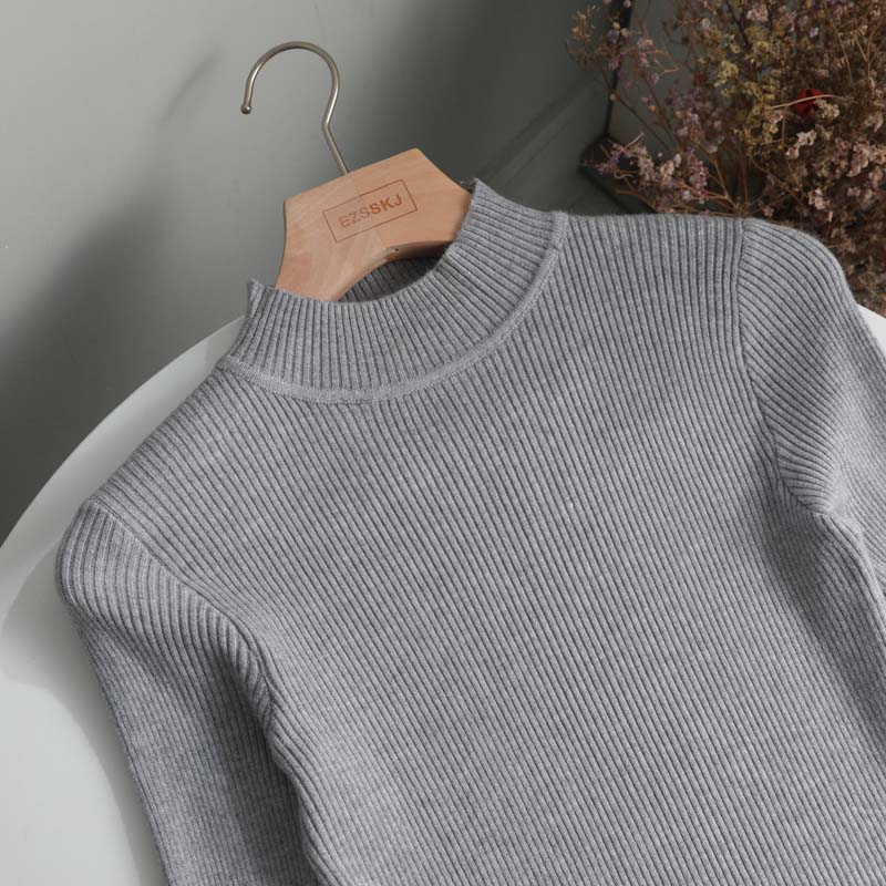 Hiver tricot pull pulls femmes à manches longues hauts col roulé tricoté pull Chic femme vêtements femme décontracté Streetwear: Gris foncé