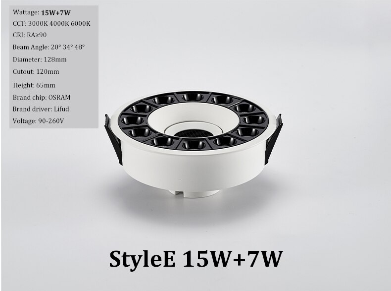 Recessed LED Linear Light High CRI Round LED Grille Spotlight Anti-glare Ceiling Downlight for Bedroom Hotel: With Spotlight 22W / Natural White 4000K