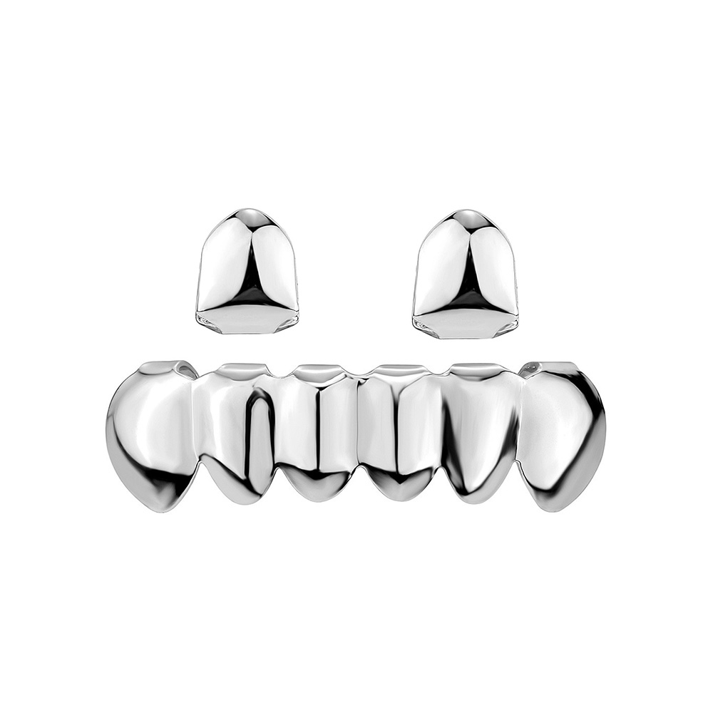 RACHELZ Color oro plata DIY 2/6 parte superior inferior dientes brillantes Grillz cadera tapas de dientes para Mujeres Hombres joyería de Halloween: Color dorado