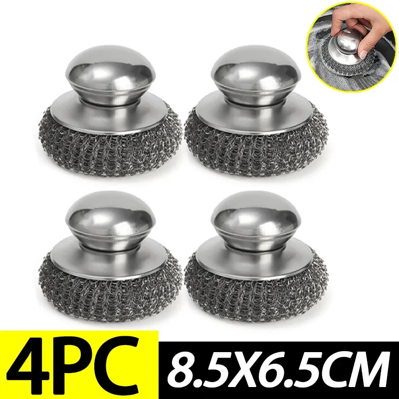 Cepillo para ollas de cocina de acero inoxidable, herramientas de limpieza de bolas de alambre con mango ergonómico, accesorios para lavar platos de cocina casera, 1/6 Uds.: Verde