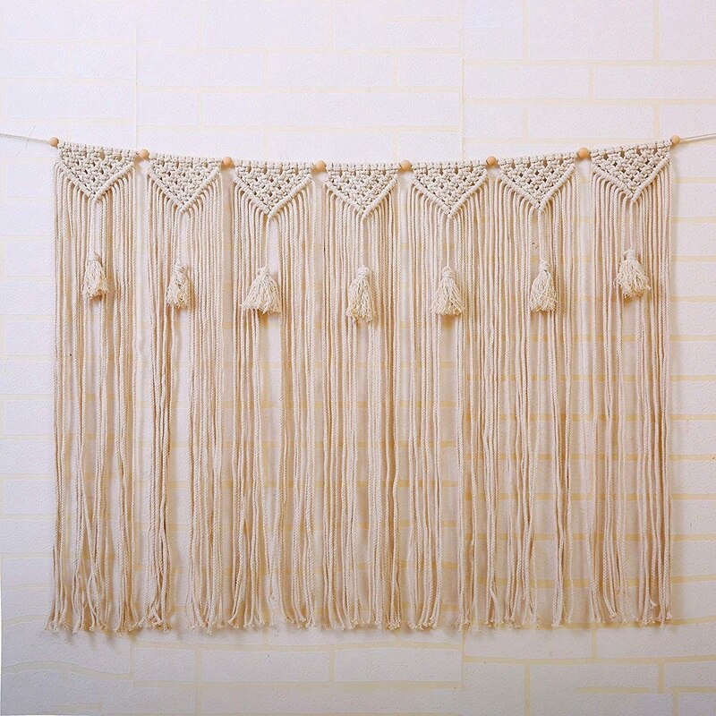 Macrame væghængende vægteppe stort boheme vægdekoration til bryllup baggrund gardin fringe krans banner soveværelse liv