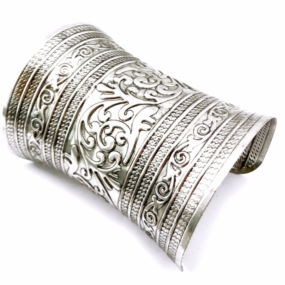 10cm * 6.5cm vintage punk metálico gótico longo largo vintage metal manguito curvado pulseira ajustar presentes para menina 1pcs