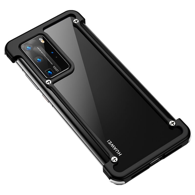 Phone Case For Huawei P40 P40 pro plus luxury Metal Frame Shape With Airbag Shockproof original case Bumper Back Bover Cool Case: Huawei P40 / Black