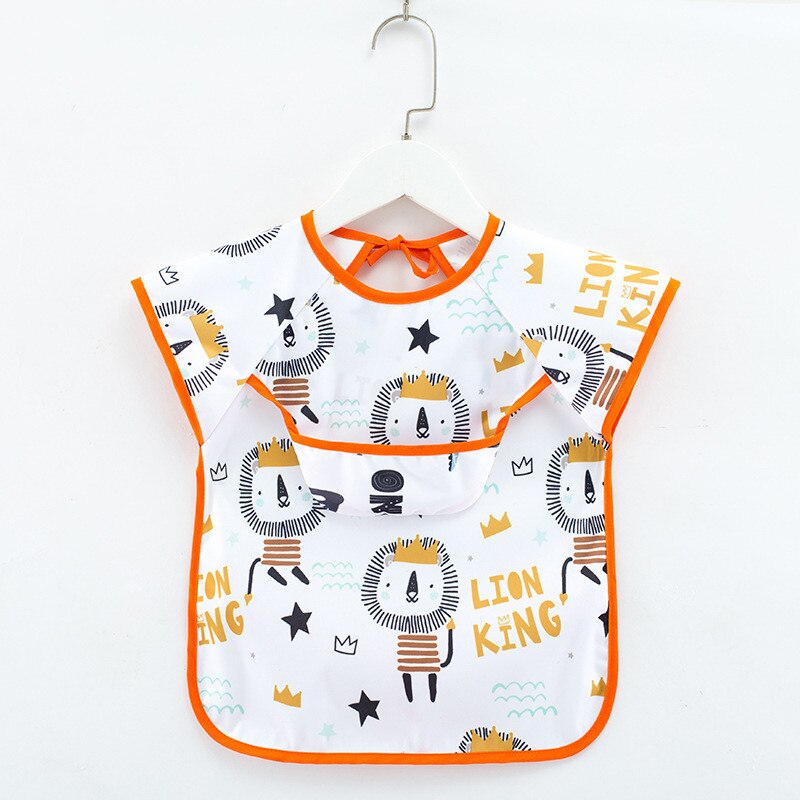 Bavoir imperméable à motif mignon de dessin animé pour bébé,vêtement avec poche pour le repas, tablier de peinture à manches longues pour enfant, lange pour le rôt, accessoire infantile pour manger,: 7SleevelessLion
