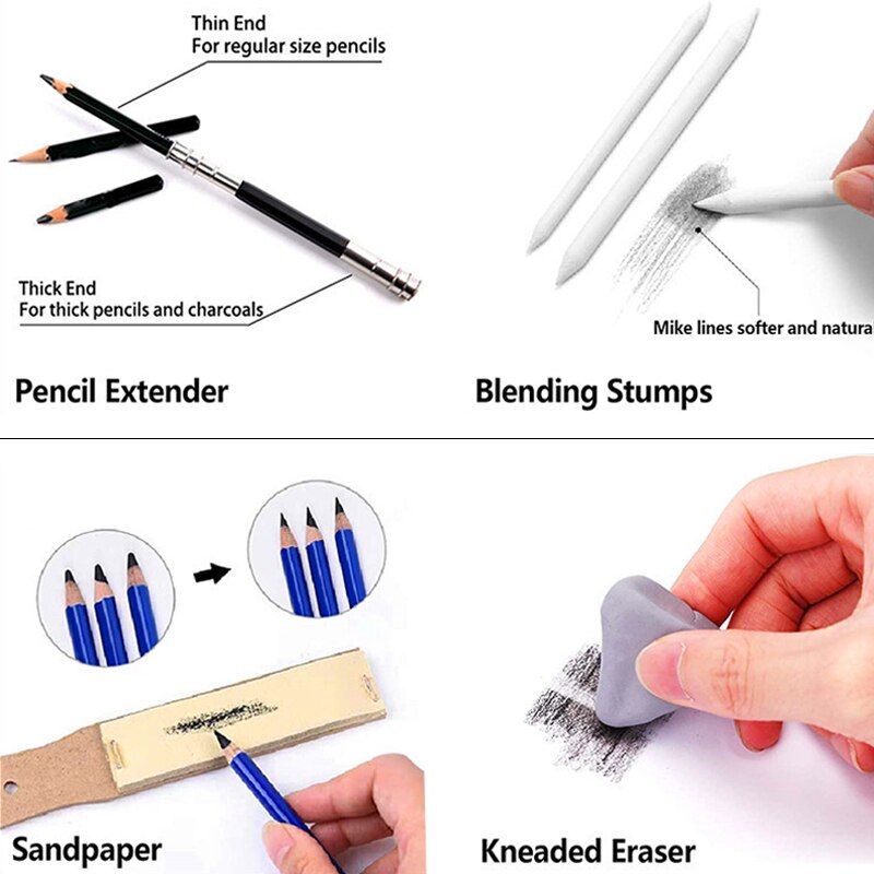 33 lápiz de la PC Kit de lápiz de dibujo boceto lápices de carbón de grafito palos borradores papelería suministros de dibujo