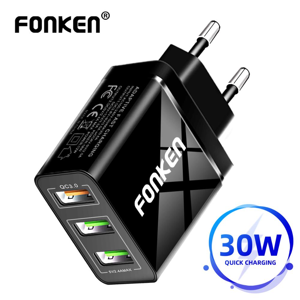 FONKEN USB Charger Quick Charge 3.0 Fast Charger 3 Port QC3.0 QC2.0 Charging for Phone Mobile Tablet Multi Wall Adapter