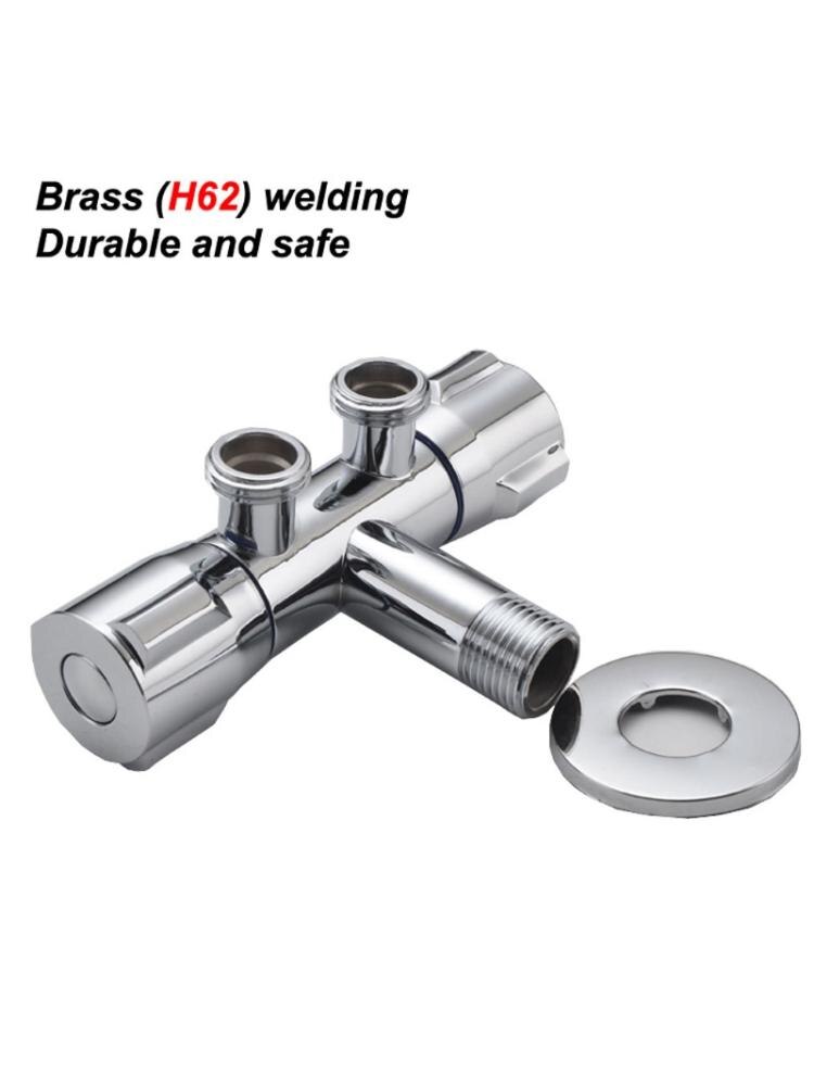 Silvery Copper Double Switch Outlet Angle Valve Toilet Bidet Shower Faucet Bathroom Accessories Outlet Angle Valves G1/2
