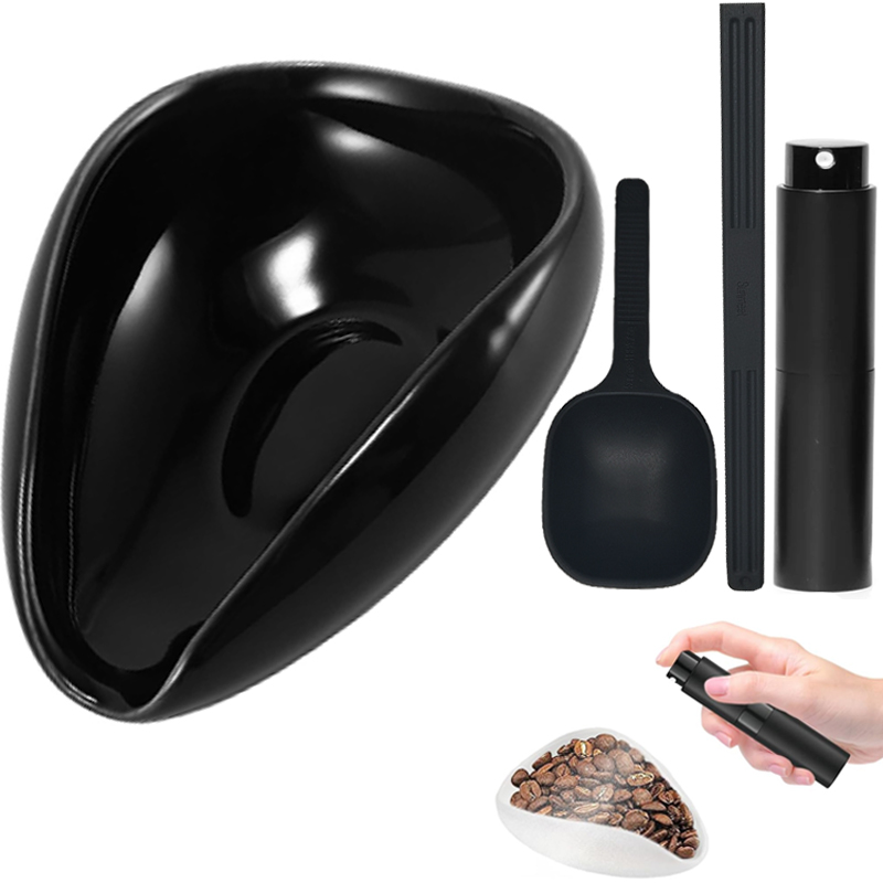 Flymuyu doseringskopp och skedset för kaffebönor, doseringskärl i keramik för mätning av kaffe eller te, espressotillbehör