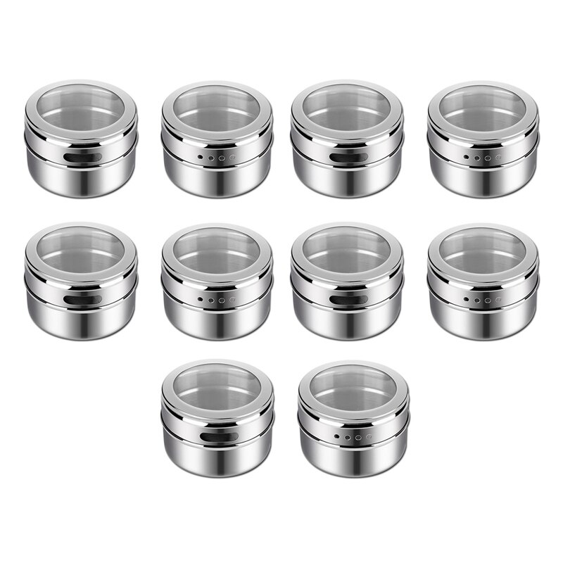 Magnetic Spice Jars Stainless Steel Box Magnetic Spice Tins Magnetic on Refrigerator Kitchen Seasoning Jar Containers: 10PCS