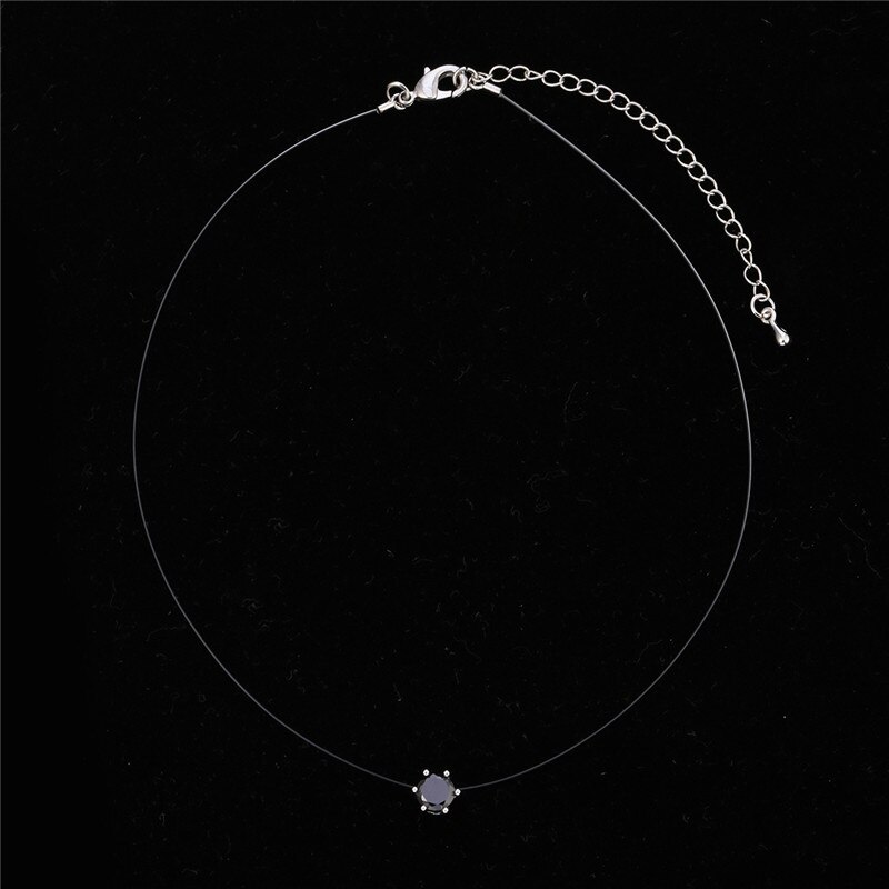 Transparen Linea di Cristallo Della Collana Del Choker Donne Invisibile di Pesce Catena Con Il Real Zirconia Collane &amp; Pendenti con gemme e perle Dei Monili del Regalo Collier