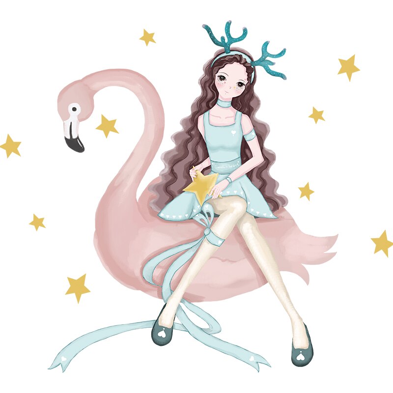 Muurstickers voor cartoonmeisjes, doe-het-zelf flamingo-dieren, muurstickers voor kinderkamers, babykamer, kinderkamer, huisdecoratie