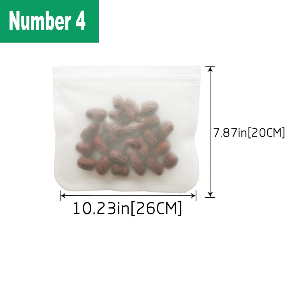 Silicone Food Storage Bag Eco-friendly Frosted Fresh-keeping Bags Refrigerator Fruit Snack Storage Containers Leakproof Top: number 4- 1pcs