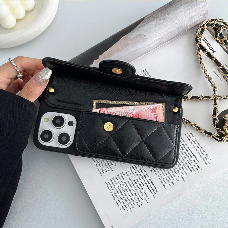 Umhängetasche, verstellbare Lanyard-Handyhülle für iPhone 15, 14, 13, 12, 11, 16, Pro Max, Brieftasche, Kartensteckplatz, Halter, Lederhülle (kein Logo)