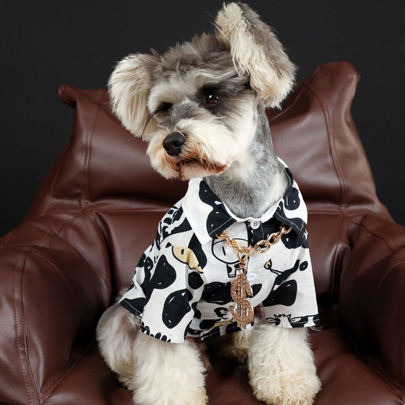 Ropa para perros, camisa con estampado de vaca, ropa para mascotas, para perros pequeños y guapos, Schnauzer de para primavera y verano, negro y blanco,