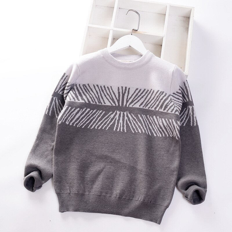Teen Boys Sweaters Big Kids Long Sleeve Pullover Cotton Winter Fall Knitted Wear Outfit Children's Clothes: Gray / 7-8