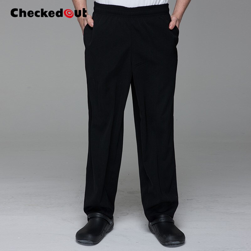 Comfortable cheap elastic waist band black chef pants unisex restaurant uniforms pants catering cook pants