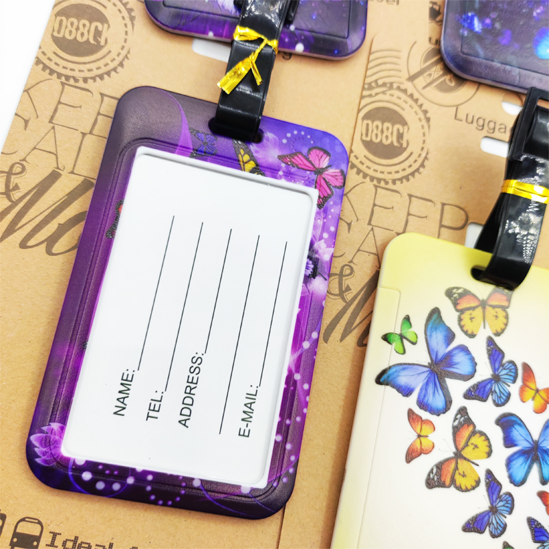 Etiqueta de equipaje de mariposa para mujer, etiqueta de equipaje de viaje para niñas, soporte de dirección de identificación, equipaje de embarque, billete de maleta portátil