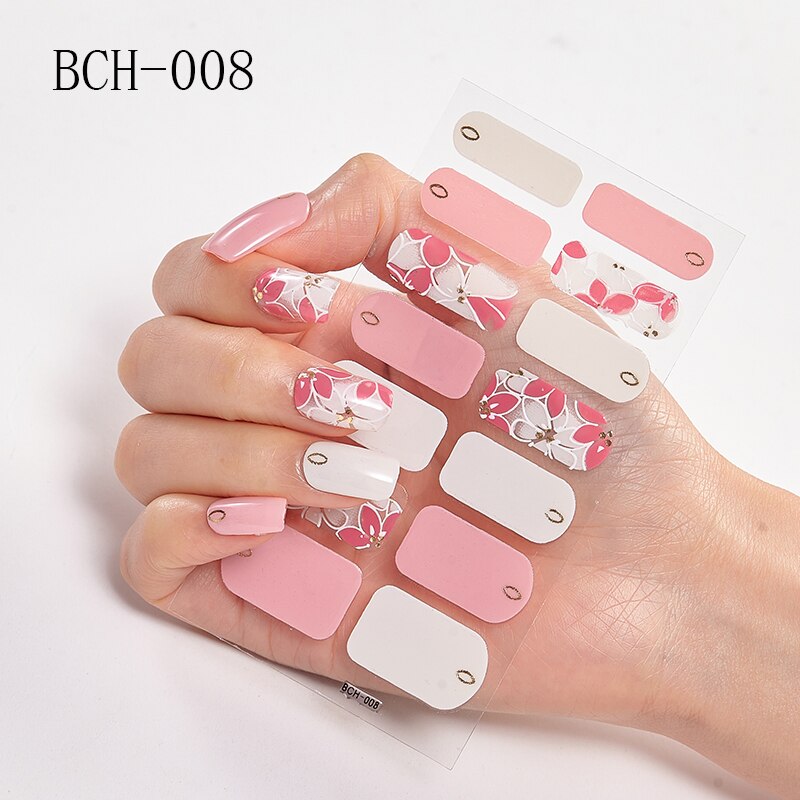 Japanese/Korea Style Nail Stickers Nail Wraps Stripe Full Cover Self-Adhesive Flower Waterproof Nail Polish Stripe Nail Art: BCH-008