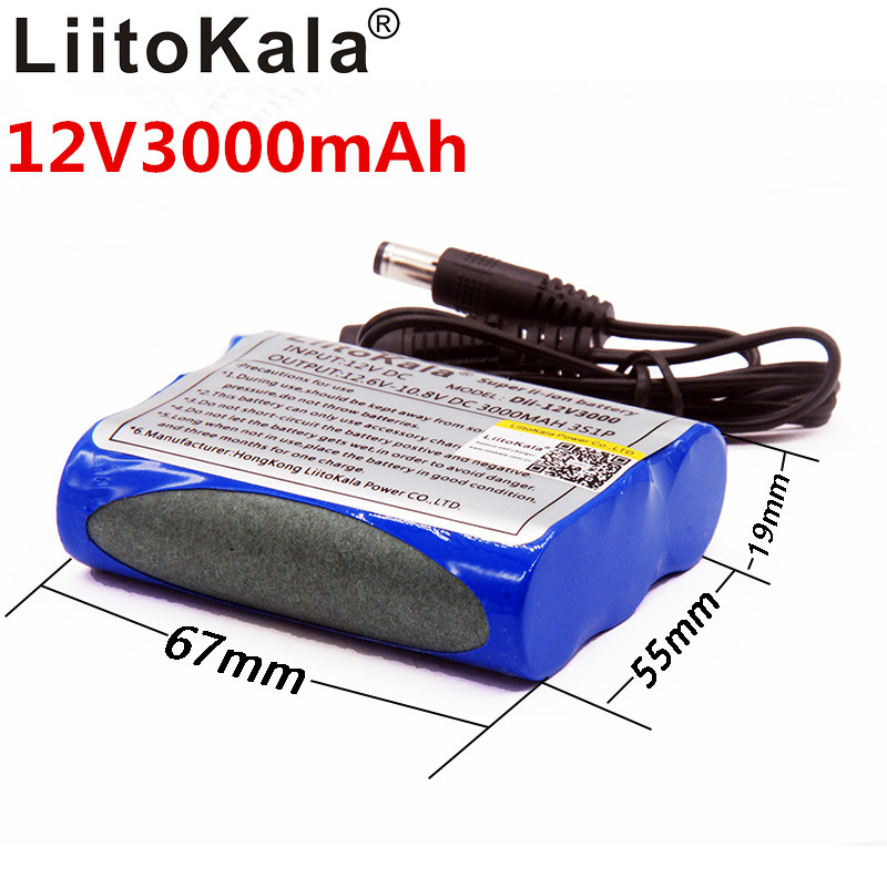 Liitokala 12 v 3000 mAh Oplaadbare Li-Ion Batterij Oplader C Mara CCTV omvat niet Charger 1A