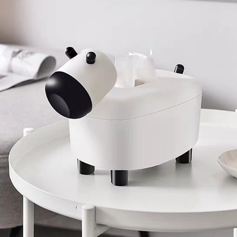 ELEG-Cute Tissue Box Holder Pumping Wipe Paper Case Toothpick Boxes Desktop Decoration Boxes with Disposable Napkin Cow Shape: Default Title