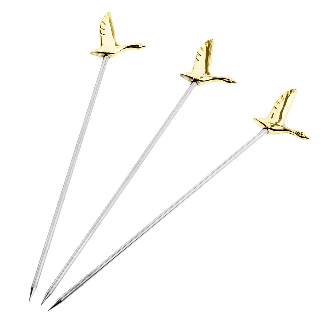 3 Stuks Roestvrij Herbruikbare Staal Cocktail Picks Martini Fruit Stok Roerstokjes Voor Party Keuken Accessoires: Gold